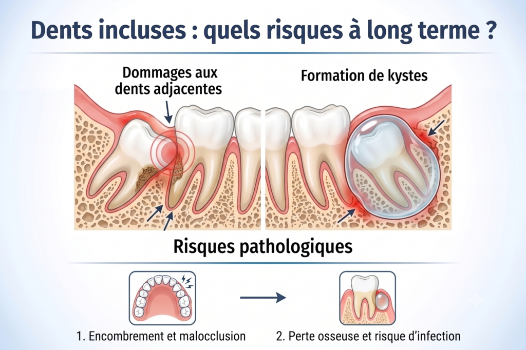 Image montrant une dent incluse et ses impacts potentiels