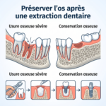 Image illustrative d'une extraction dentaire et de la préservation de l'os.